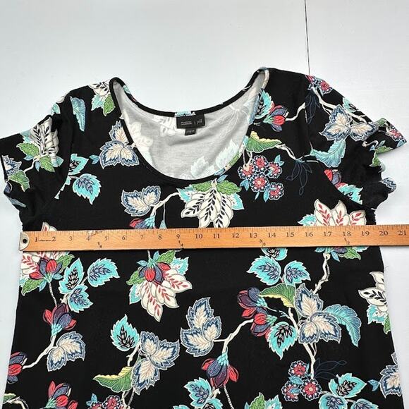 J Jill Wearever Collection Dress Womens Medium Black Floral Short Sleeve Stretch - Picture 10 of 13